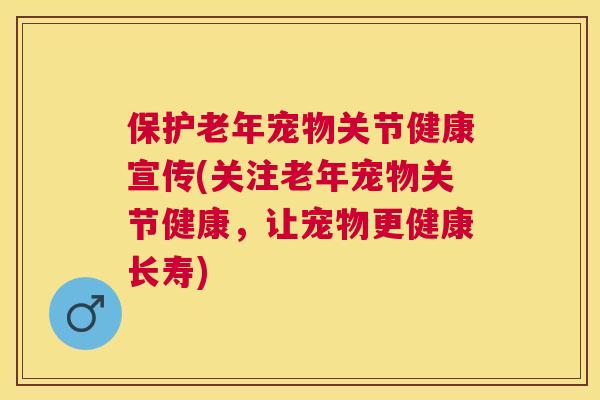 保护老年宠物关节健康宣传(关注老年宠物关节健康，让宠物更健康长寿)