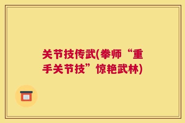 关节技传武(拳师“重手关节技”惊艳武林)