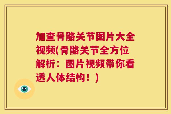 加查骨骼关节图片大全视频(骨骼关节全方位解析:图片视频带你看透人体结构!) 加查骨骼关节图片大全视频(骨骼关节全方位解析:图片视频带你看透人体结构!)