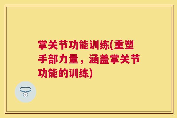 掌关节功能训练(重塑手部力量,涵盖掌关节功能的训练) 掌关节功能训练(重塑手部力量,涵盖掌关节功能的训练)