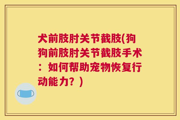 犬前肢肘关节截肢(狗狗前肢肘关节截肢手术:如何帮助宠物恢复行动能力?)