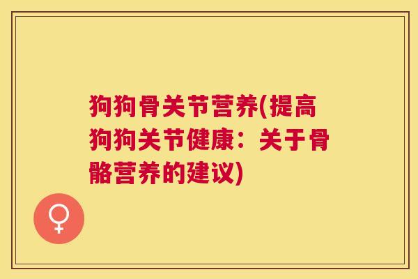 狗狗骨关节营养(提高狗狗关节健康：关于骨骼营养的建议)
