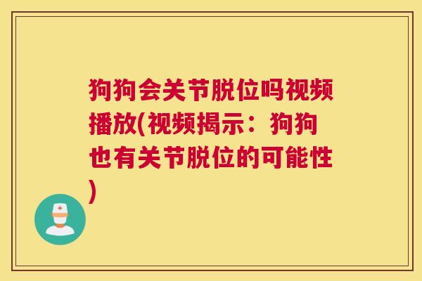狗狗会关节脱位吗视频播放(视频揭示:狗狗也有关节脱位的可能性)