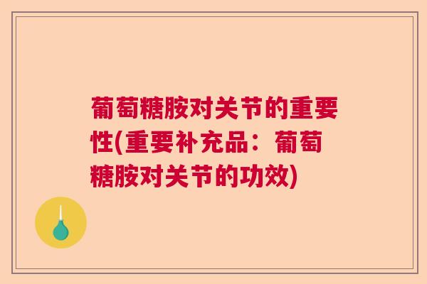 葡萄糖胺对关节的重要性(重要补充品:葡萄糖胺对关节的功效)