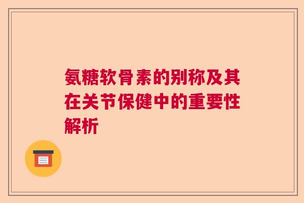 氨糖软骨素的别称及其在关节保健中的重要性解析