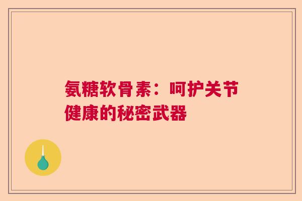 氨糖软骨素:呵护关节健康的秘密武器 氨糖软骨素:呵护关节健康的秘密武器