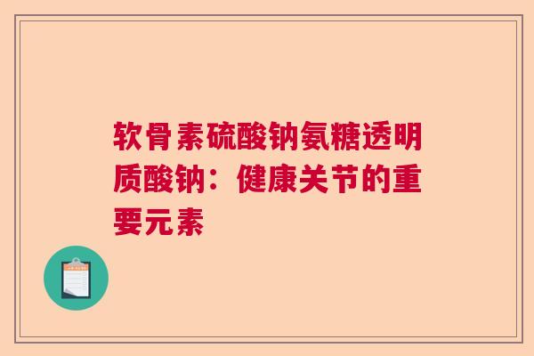 软骨素硫酸钠氨糖透明质酸钠：健康关节的重要元素
