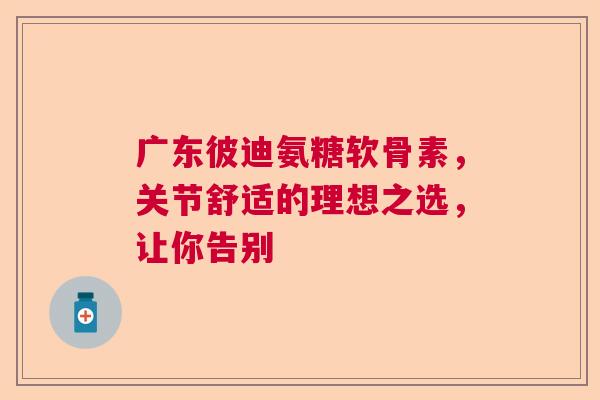 广东彼迪氨糖软骨素,关节舒适的理想之选,让你告别