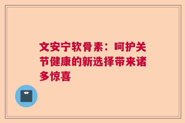 文安宁软骨素:呵护关节健康的新选择带来诸多惊喜