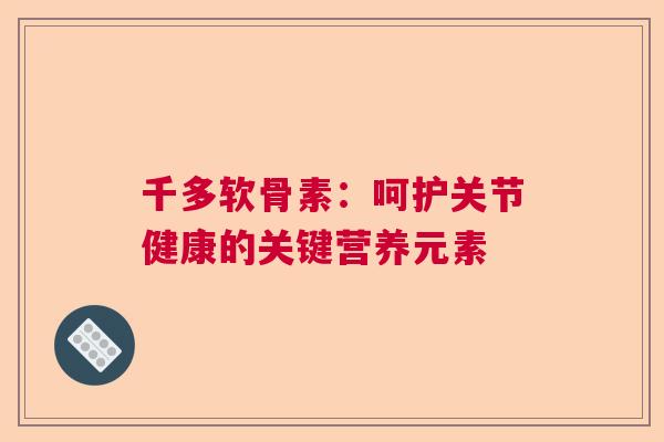 千多软骨素:呵护关节健康的关键营养元素 千多软骨素:呵护关节健康的关键营养元素