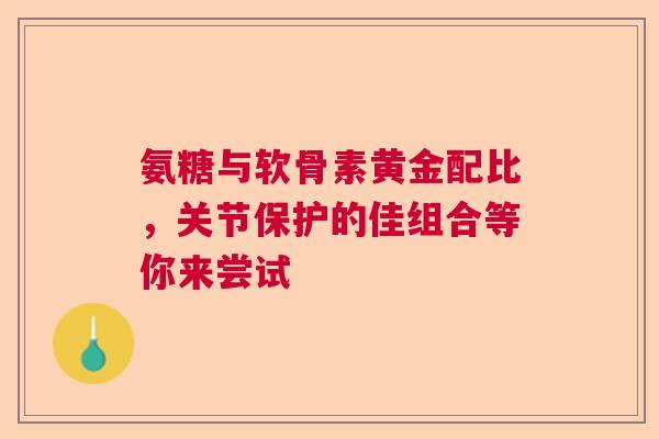 氨糖与软骨素黄金配比，关节保护的佳组合等你来尝试