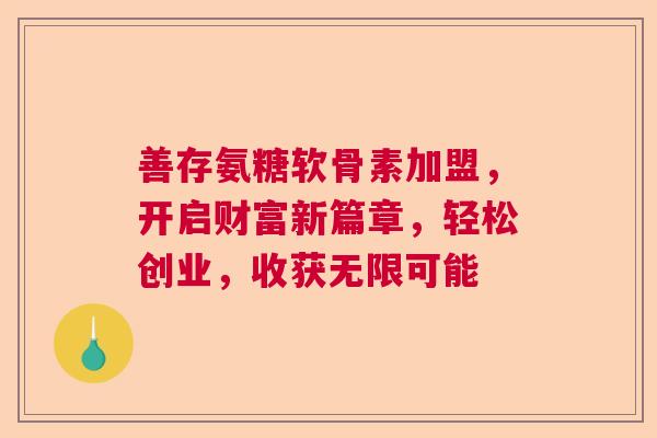 善存氨糖软骨素加盟，开启财富新篇章，轻松创业，收获无限可能