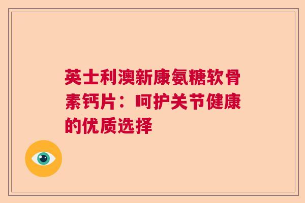 英士利澳新康氨糖软骨素钙片：呵护关节健康的优质选择