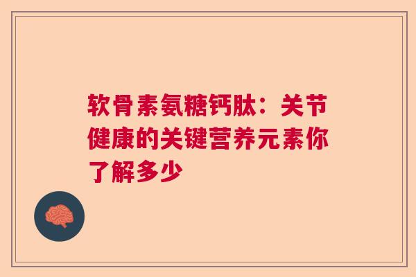 软骨素氨糖钙肽：关节健康的关键营养元素你了解多少